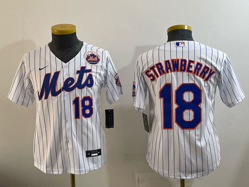 Youth 2026 New York Mets #18 Strawberry White Stripe Game Nike MLB Jersey style 03